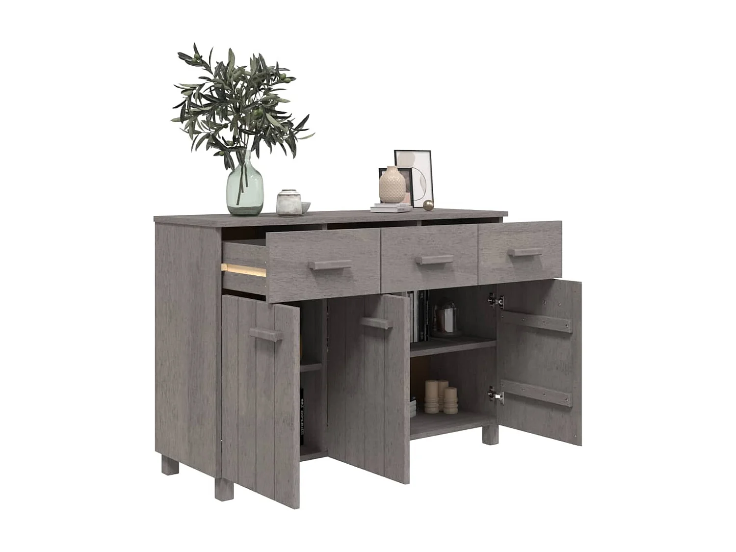 Sideboard HAMAR Hellgrau 113x40x80 cm Massivholz Kiefer