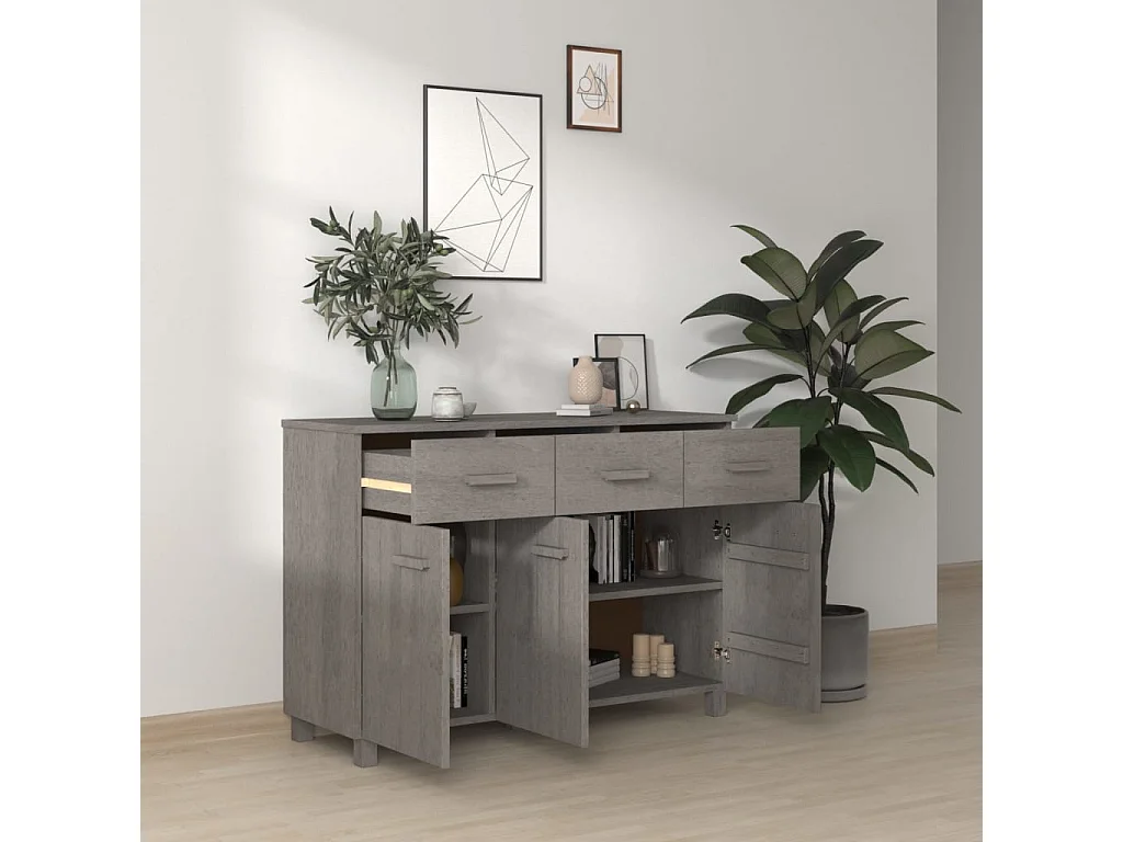 Sideboard HAMAR Hellgrau 113x40x80 cm Massivholz Kiefer