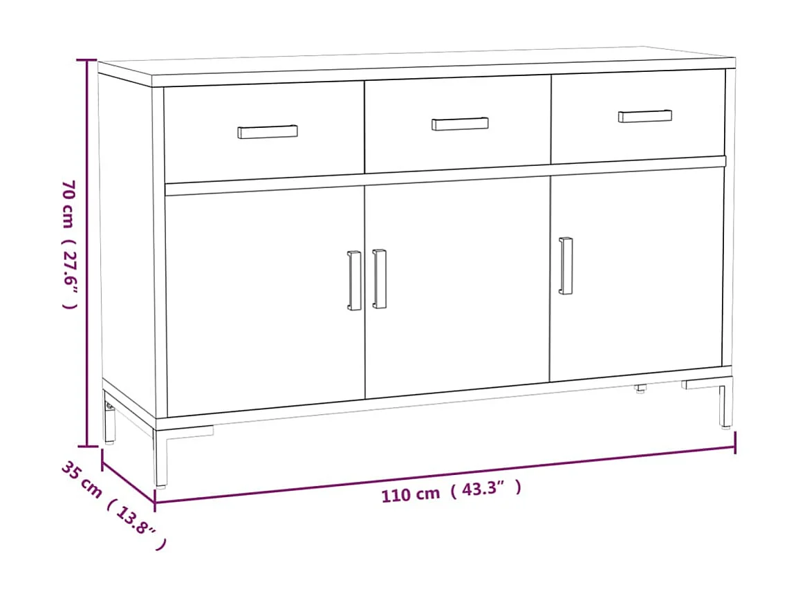 Buffet Marron 110x35x70 cm Bois de pin massif