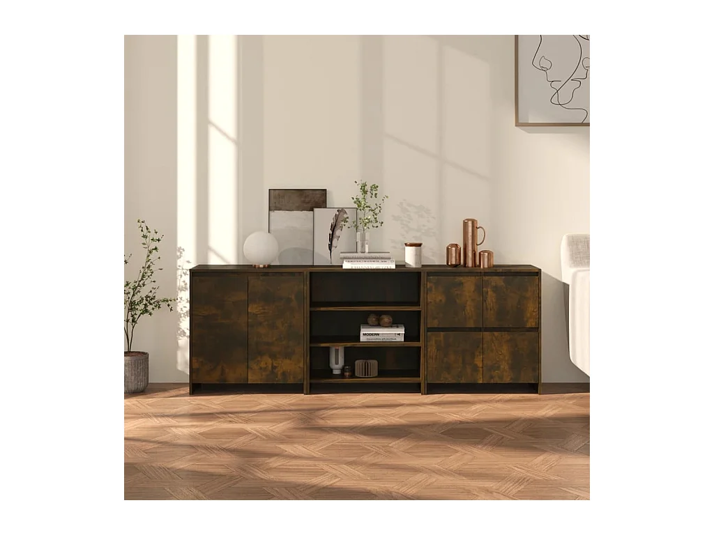 Aparador de 3 piezas madera manufacturada color roble ahumado