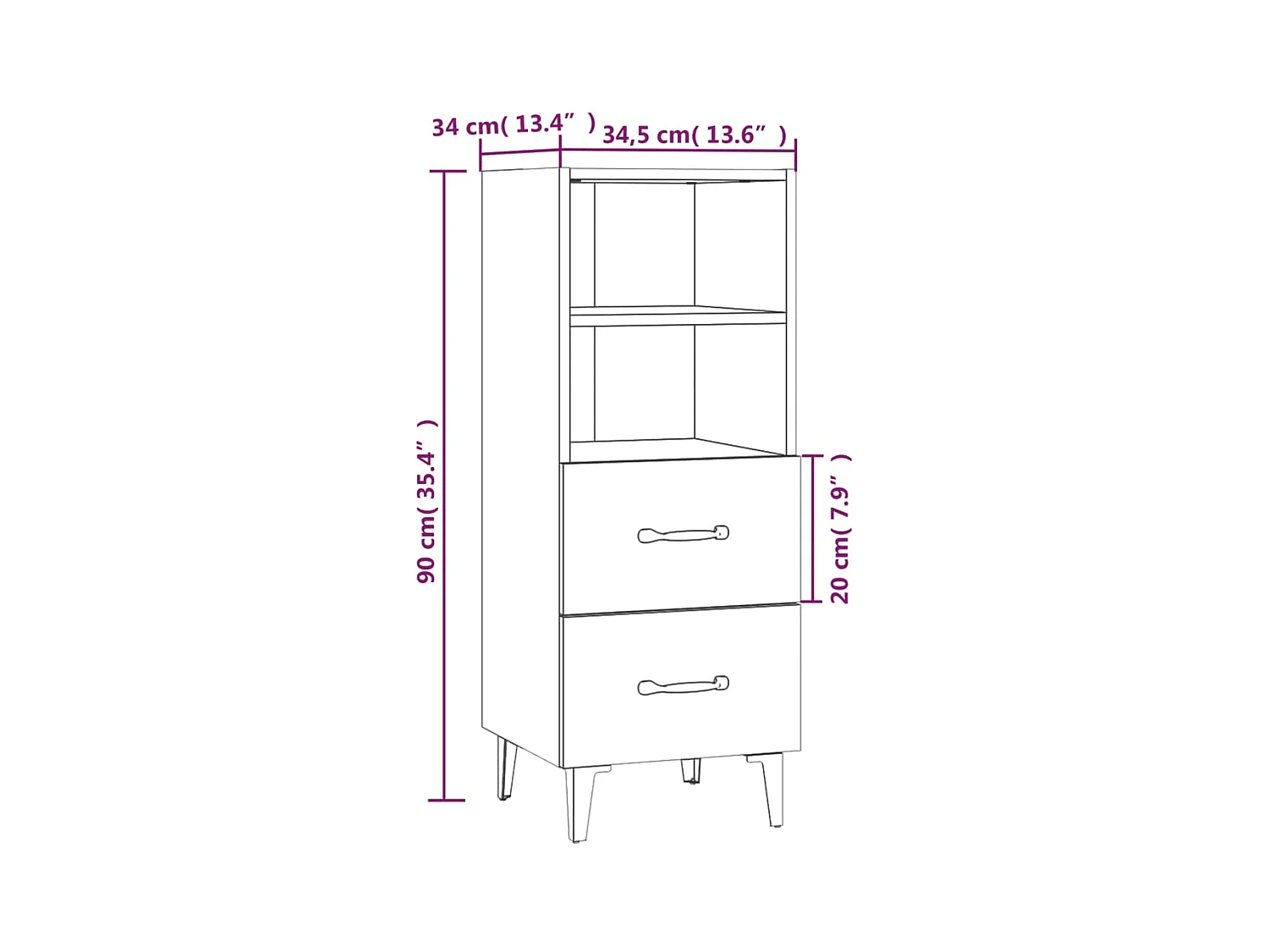 Buffet Chêne sonoma 34,5x34x90 cm Bois d'ingénierie