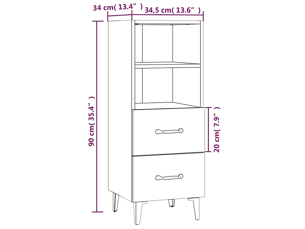 Dressoir 34,5x34x90 cm bewerkt hout sonoma eikenkleurig