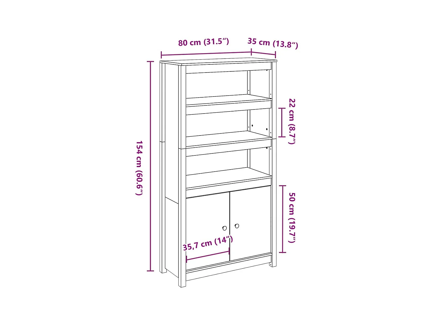 Highboard 80x35x154 cm Massivholz Kiefer