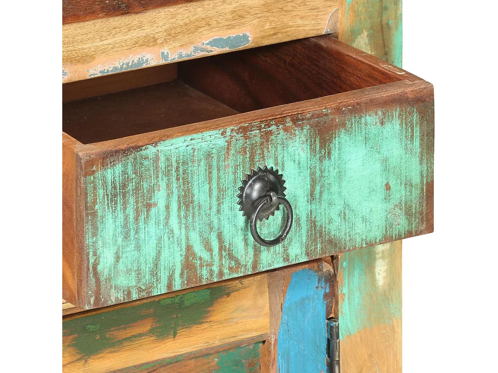 Bufet Zrecyklowanego Drewna Litego Wielokolorowy 70x35x65 cm - Stylowa Antyczna Szafka z 2 Drzwiami i 2 Szufladami