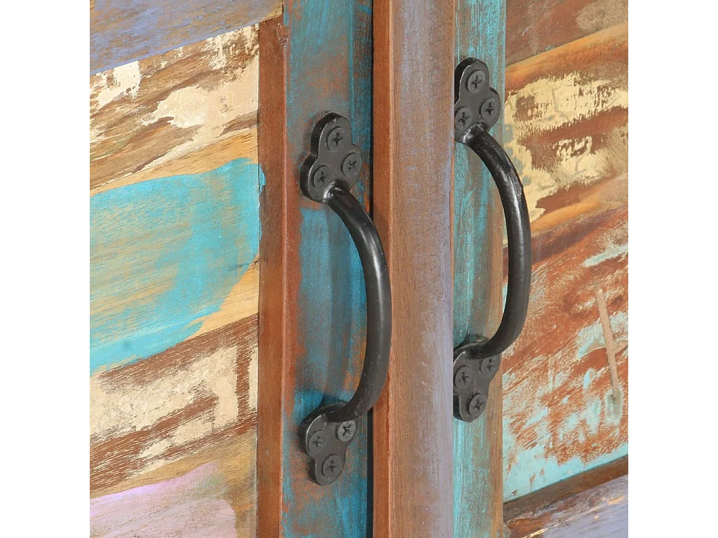 Bufet Zrecyklowanego Drewna Litego Wielokolorowy 70x35x65 cm - Stylowa Antyczna Szafka z 2 Drzwiami i 2 Szufladami