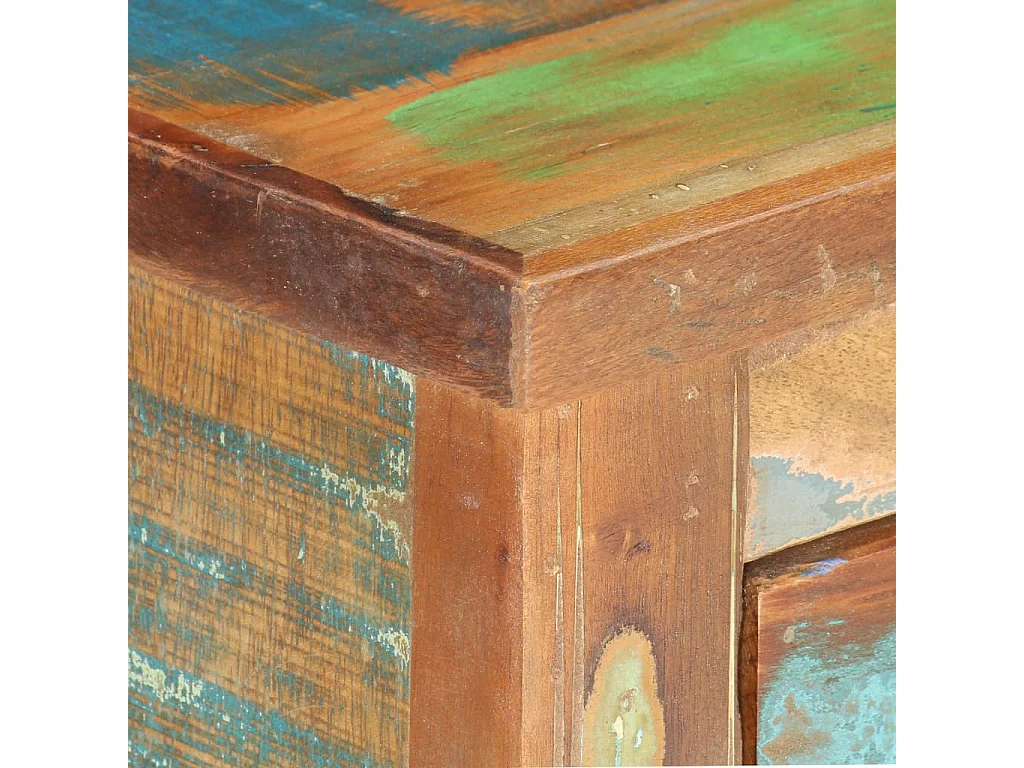 Bufet Zrecyklowanego Drewna Litego Wielokolorowy 70x35x65 cm - Stylowa Antyczna Szafka z 2 Drzwiami i 2 Szufladami