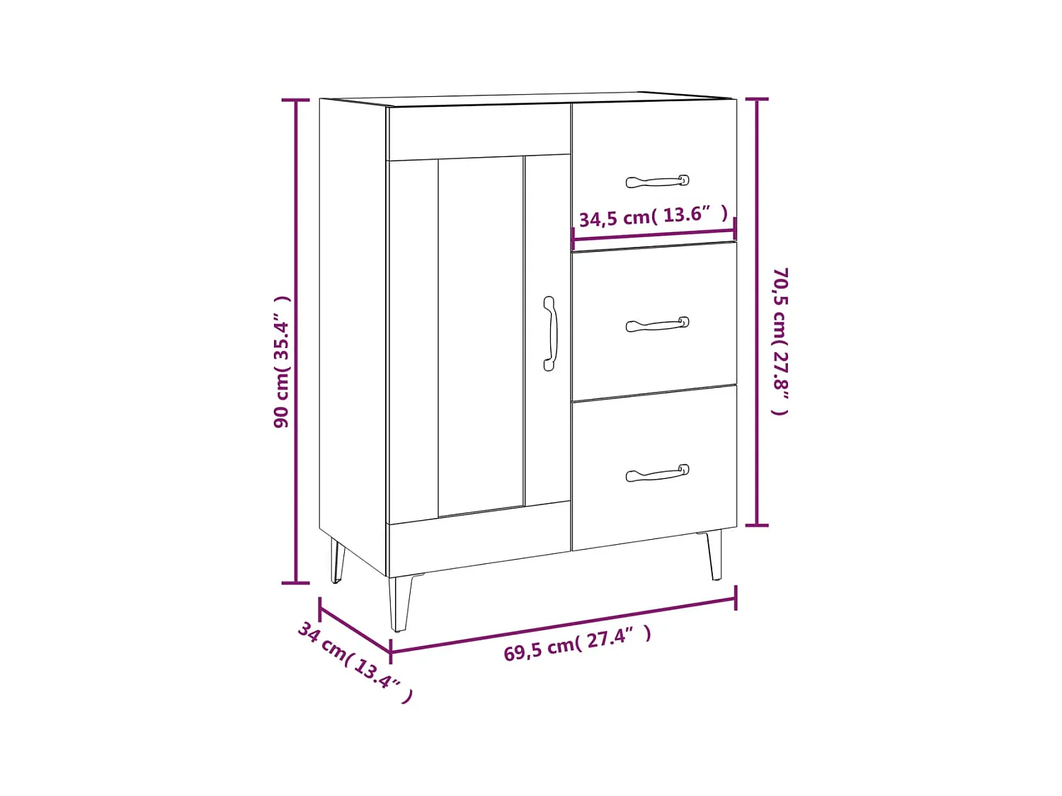 Aparador 69,5x34x90 cm derivados de madeira carvalho sonoma