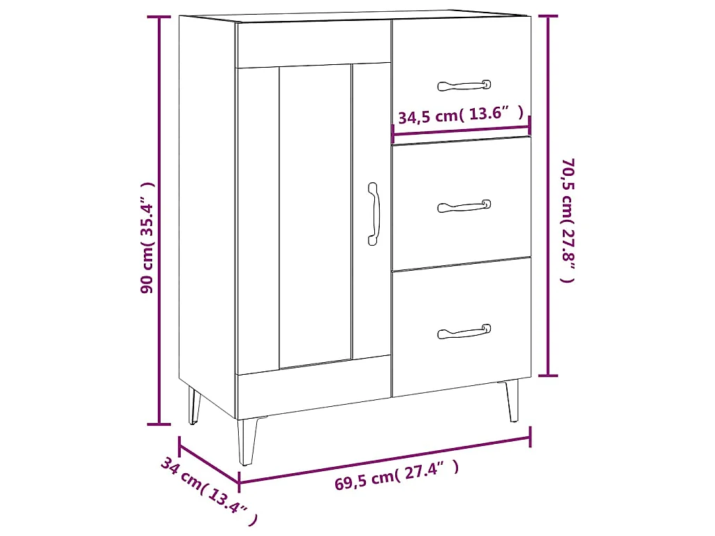 Buffet chêne sonoma 69,5x34x90 cm bois d'ingénierie