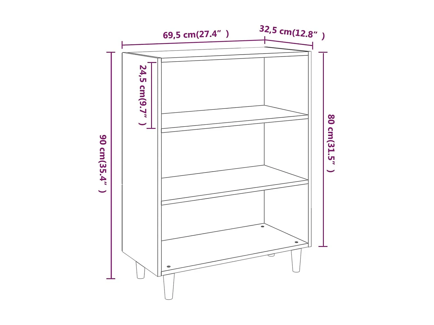 Buffet Blanc brillant 69,5x32,5x90 cm Bois d'ingénierie