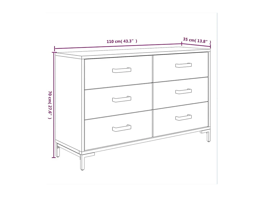 Aparador de madera maciza de pino negro 110x35x70 cm