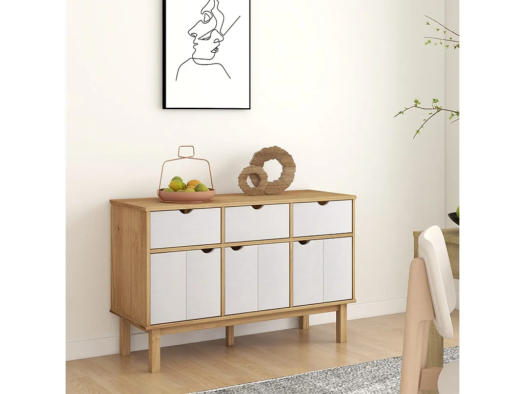 Credenza OTTA Marrone e Bianco 114x43x73,5 cm in Legno di Pino