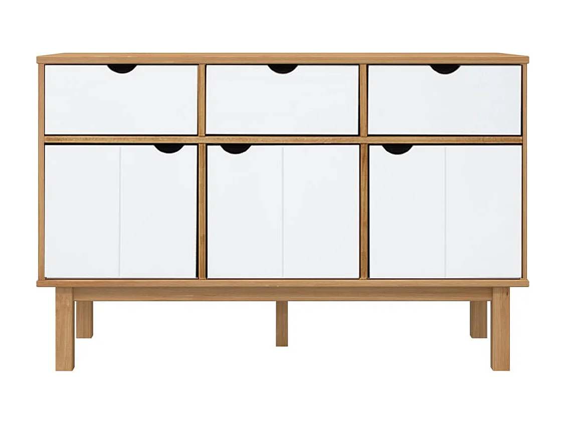 Credenza OTTA Marrone e Bianco 114x43x73,5 cm in Legno di Pino