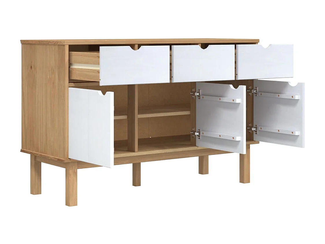 Credenza OTTA Marrone e Bianco 114x43x73,5 cm in Legno di Pino