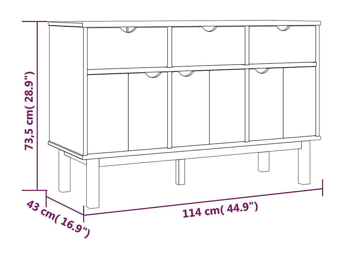 Credenza OTTA Marrone e Bianco 114x43x73,5 cm in Legno di Pino