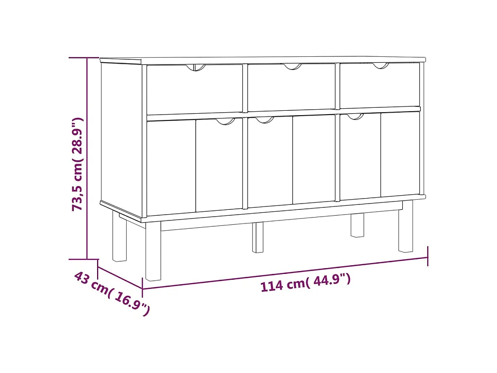 Buffet OTTA Marron et blanc 114x43x73,5 cm Bois massif pin