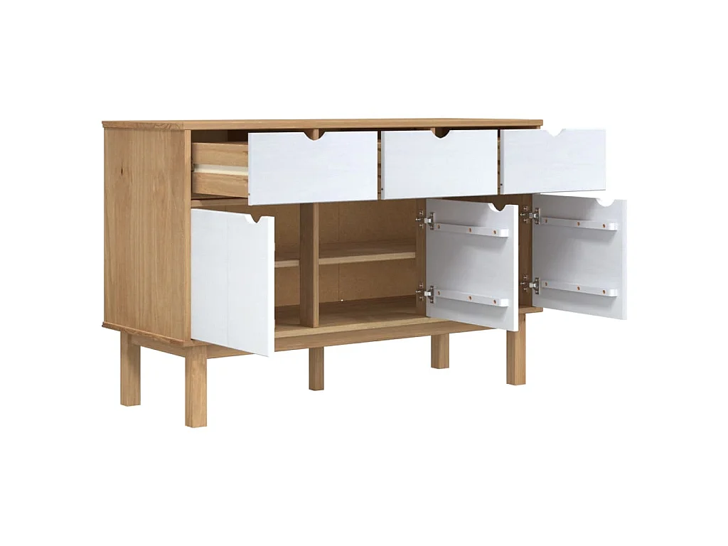 Buffet OTTA Marron et blanc 114x43x73,5 cm Bois massif pin