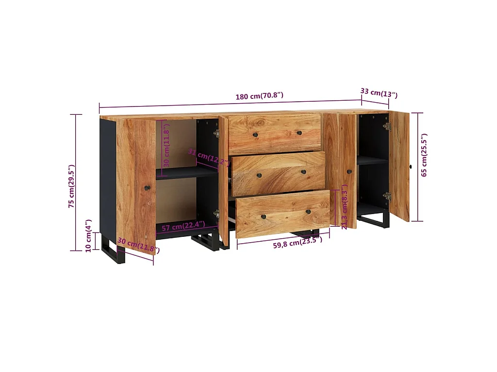 Buffets 3 pcs Bois d'acacia solide
