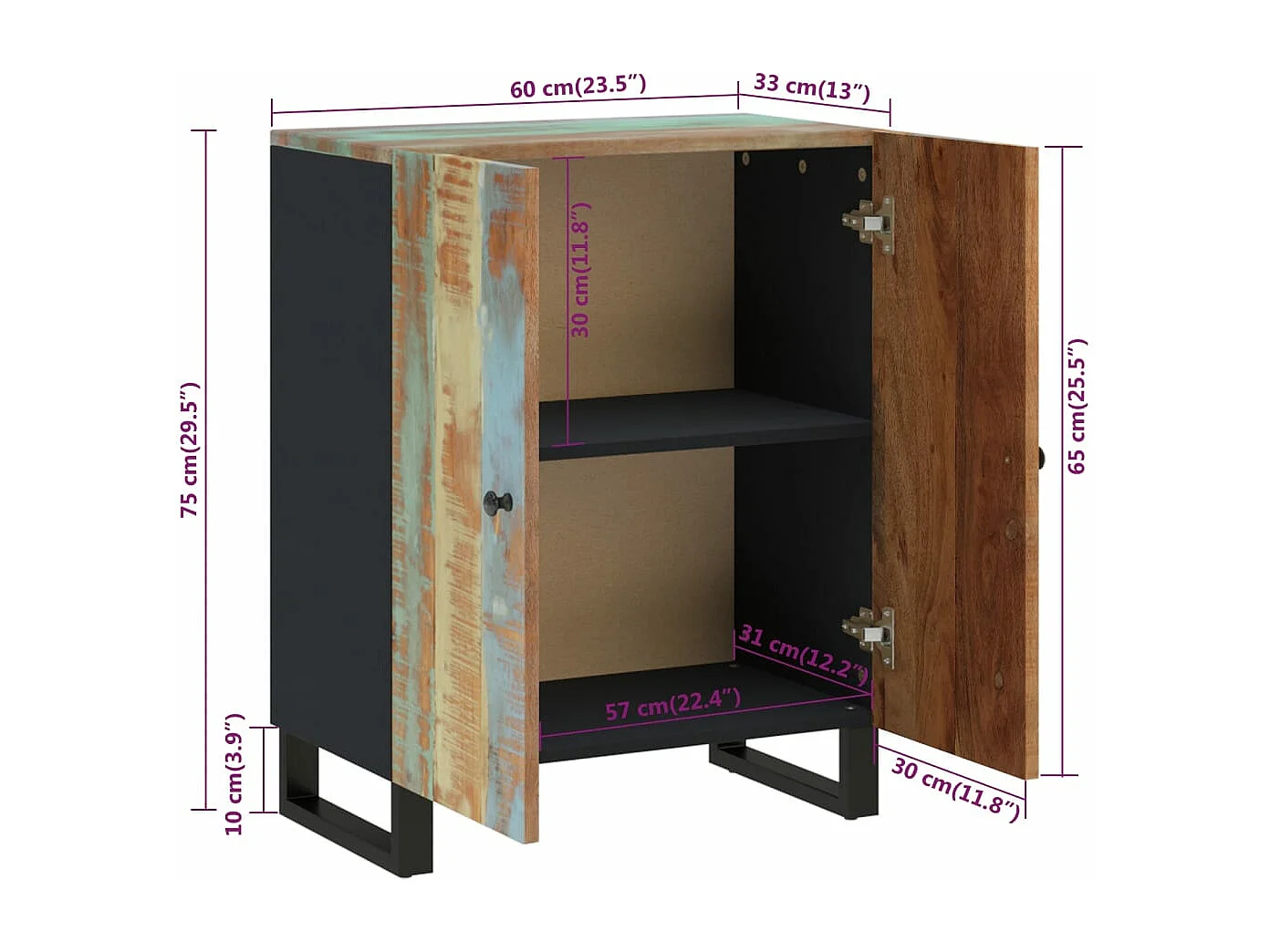 Sideboard 60x33x75 cm Altholz Massiv