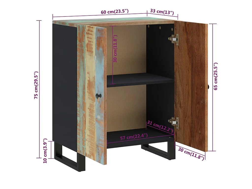 Dressoir 60x33x75 cm massief gerecycled hout