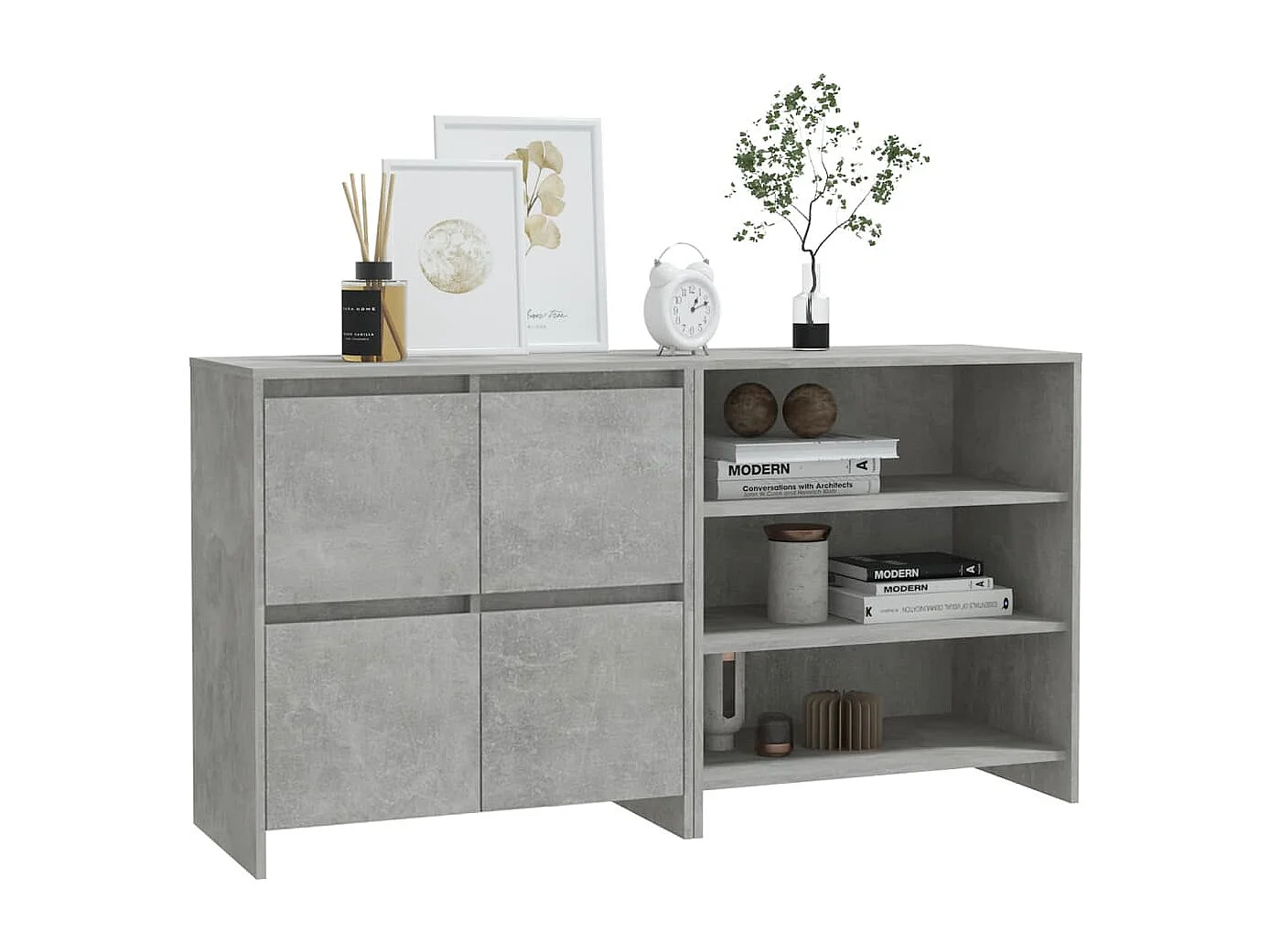 Buffets 2 pcs Gris béton Bois d'ingénierie