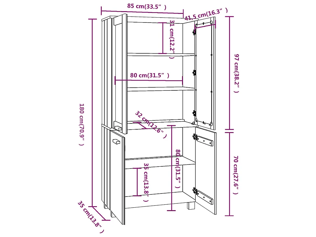 Buffet HAMAR Bois massif de pin Blanc