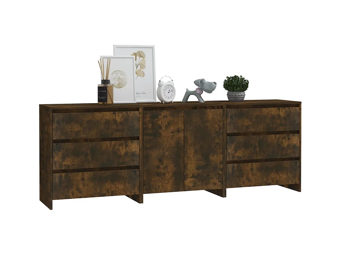 Aparador de 3 piezas madera manufacturada color roble ahumado