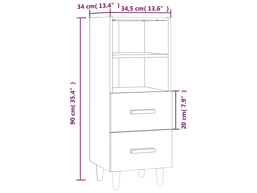 Buffet Chêne sonoma 34,5x34x90 cm Bois d'ingénierie