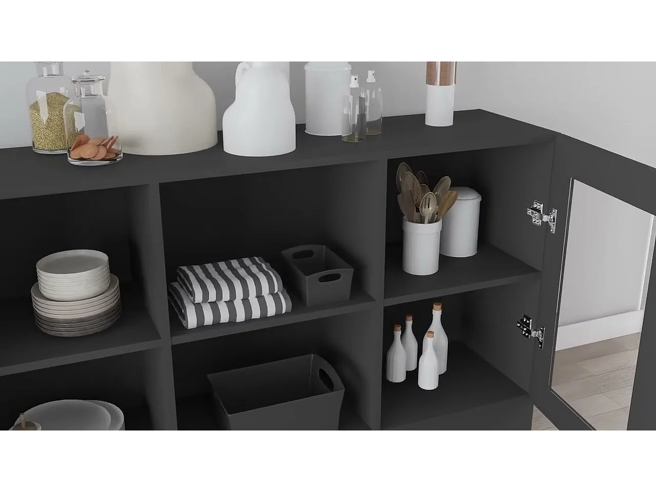 Armadietto con Vetrina Nero 120x30,5x70 cm Legno Multistrato