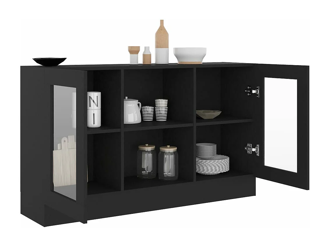 Armadietto con Vetrina Nero 120x30,5x70 cm Legno Multistrato