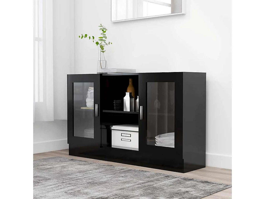 Vitrina de madera contrachapada negro 120x30,5x70 cm