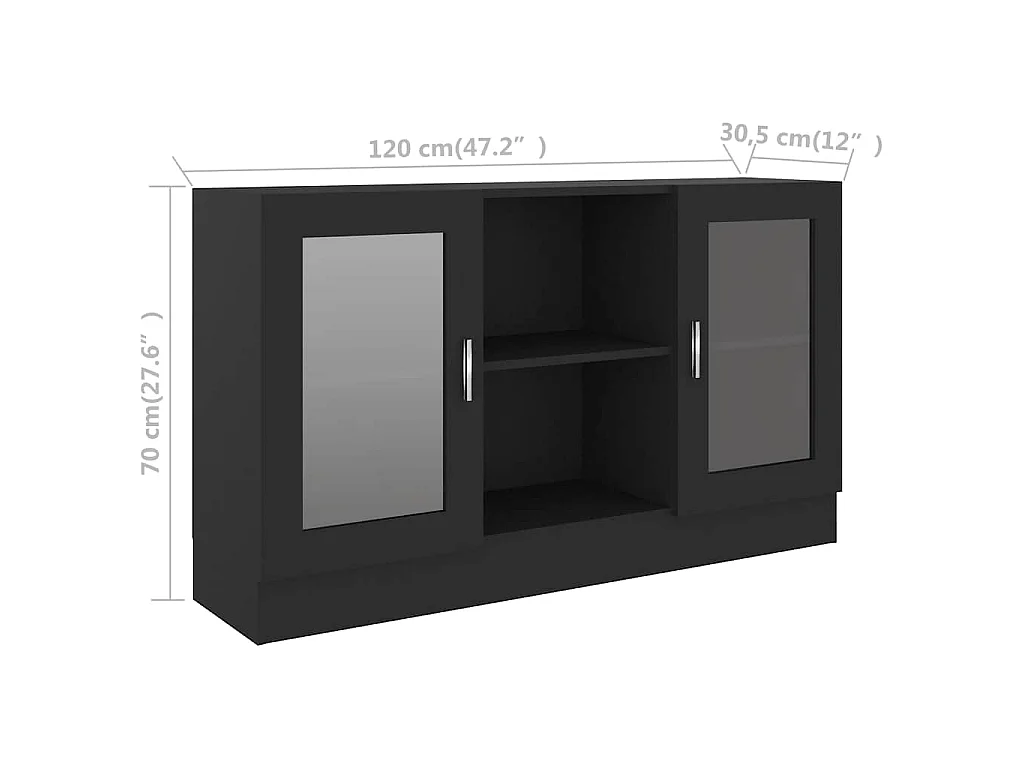 Vitrina de madera contrachapada negro 120x30,5x70 cm