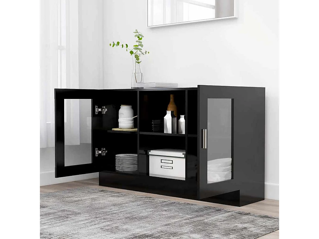 Armadietto con Vetrina Nero 120x30,5x70 cm Legno Multistrato