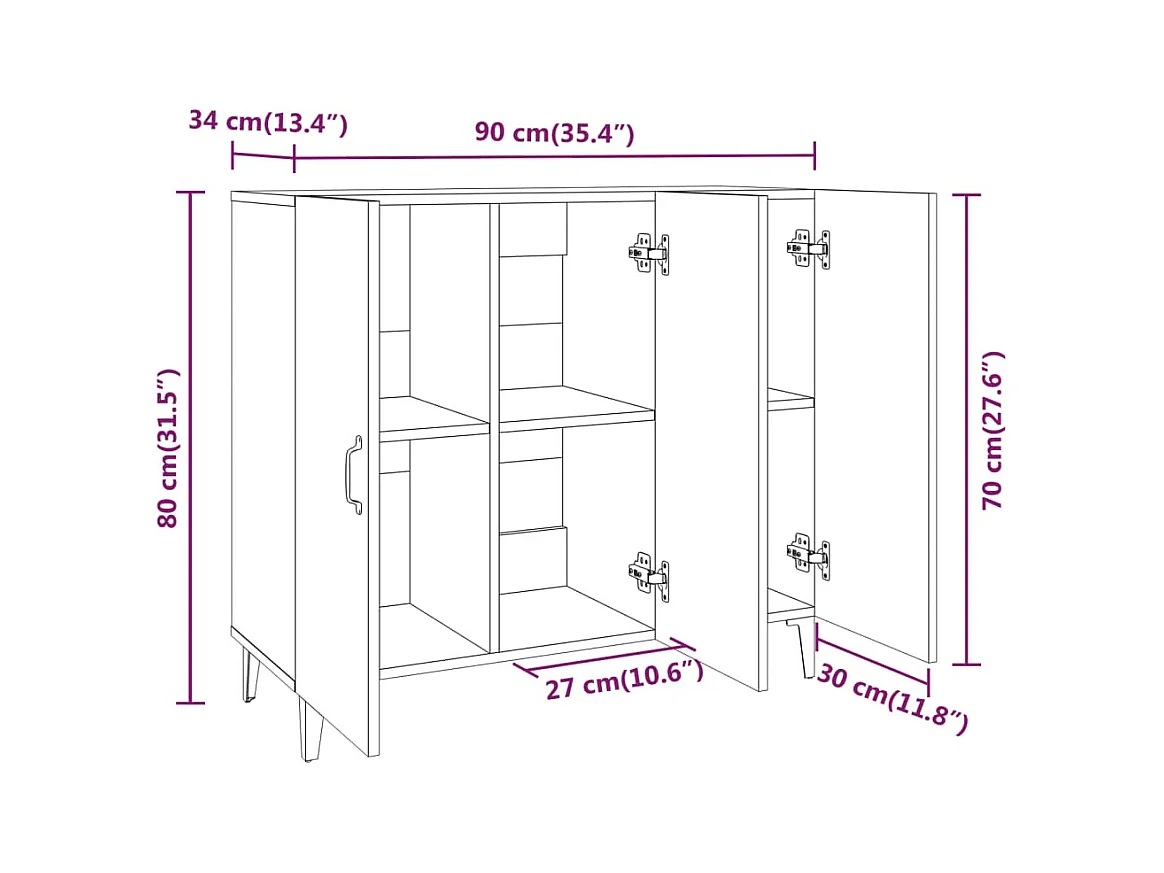 Buffet chêne fumé 90x34x80 cm bois d'ingénierie