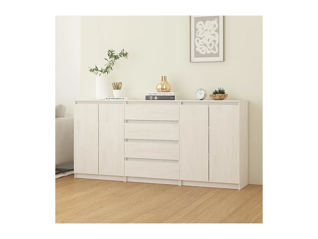 Credenze 3 pz in Legno Massello di Pino Bianco