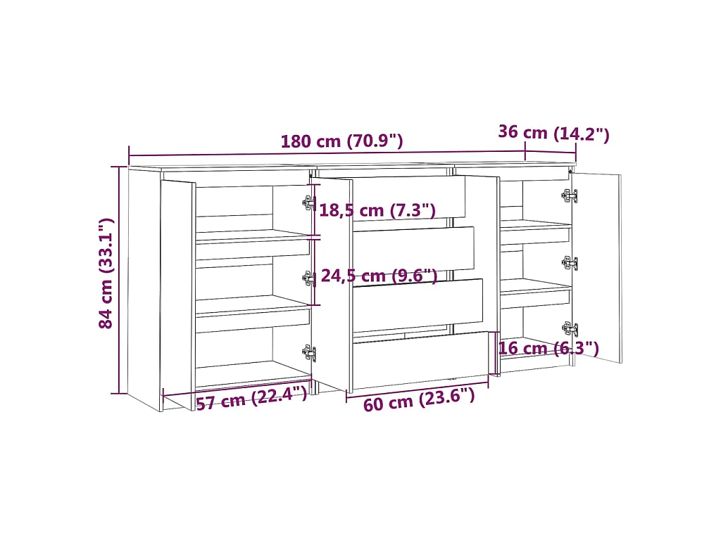 Credenze 3 pz in Legno Massello di Pino Bianco