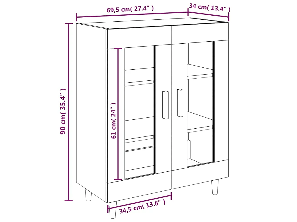 Dressoir 69,5x34x90 cm bewerkt hout grijs sonoma eikenkleurig