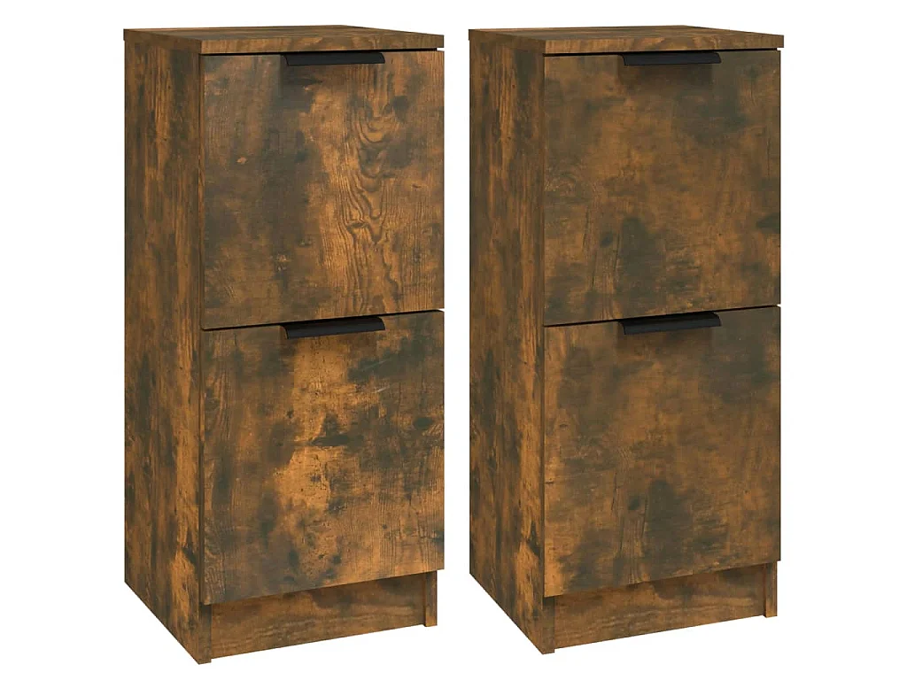 Dressoirs 2 st 30x30x70 cm bewerkt hout gerookt eikenkleurig