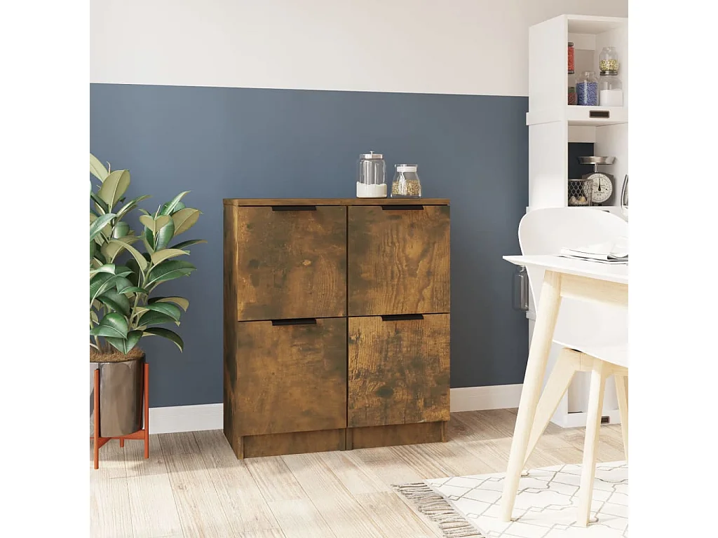 Dressoirs 2 st 30x30x70 cm bewerkt hout gerookt eikenkleurig