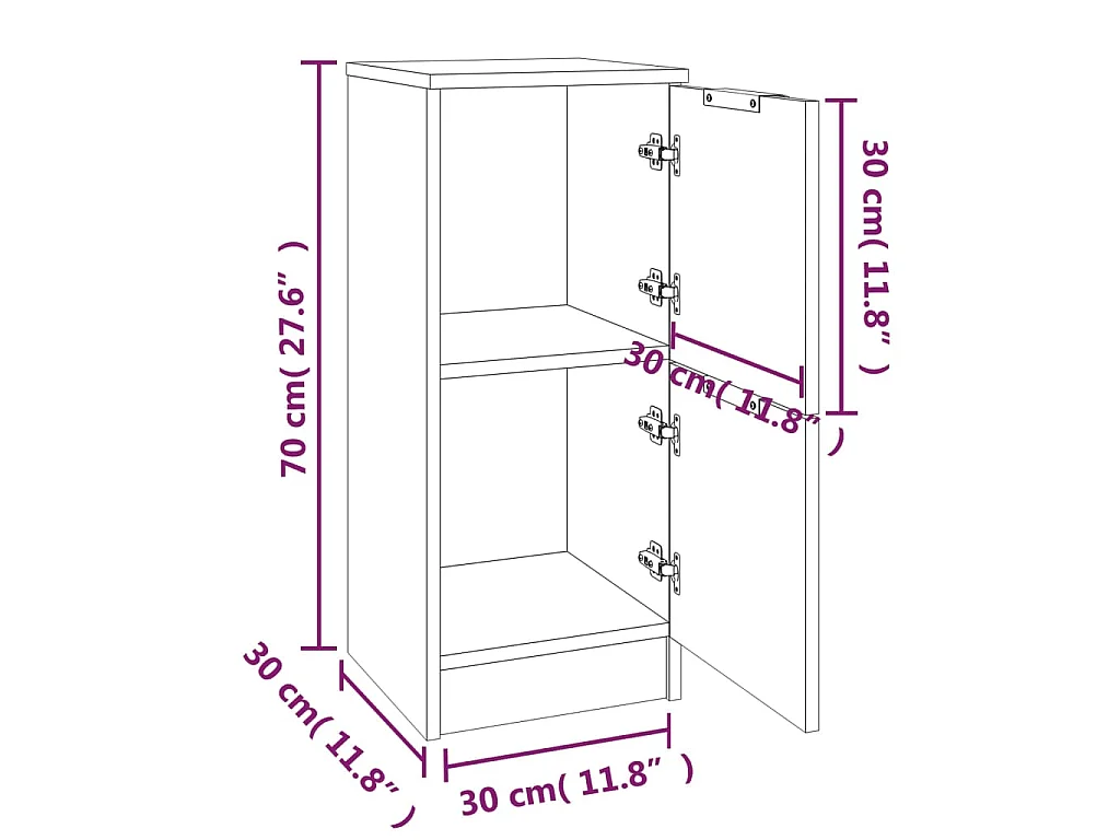Dressoirs 2 st 30x30x70 cm bewerkt hout gerookt eikenkleurig