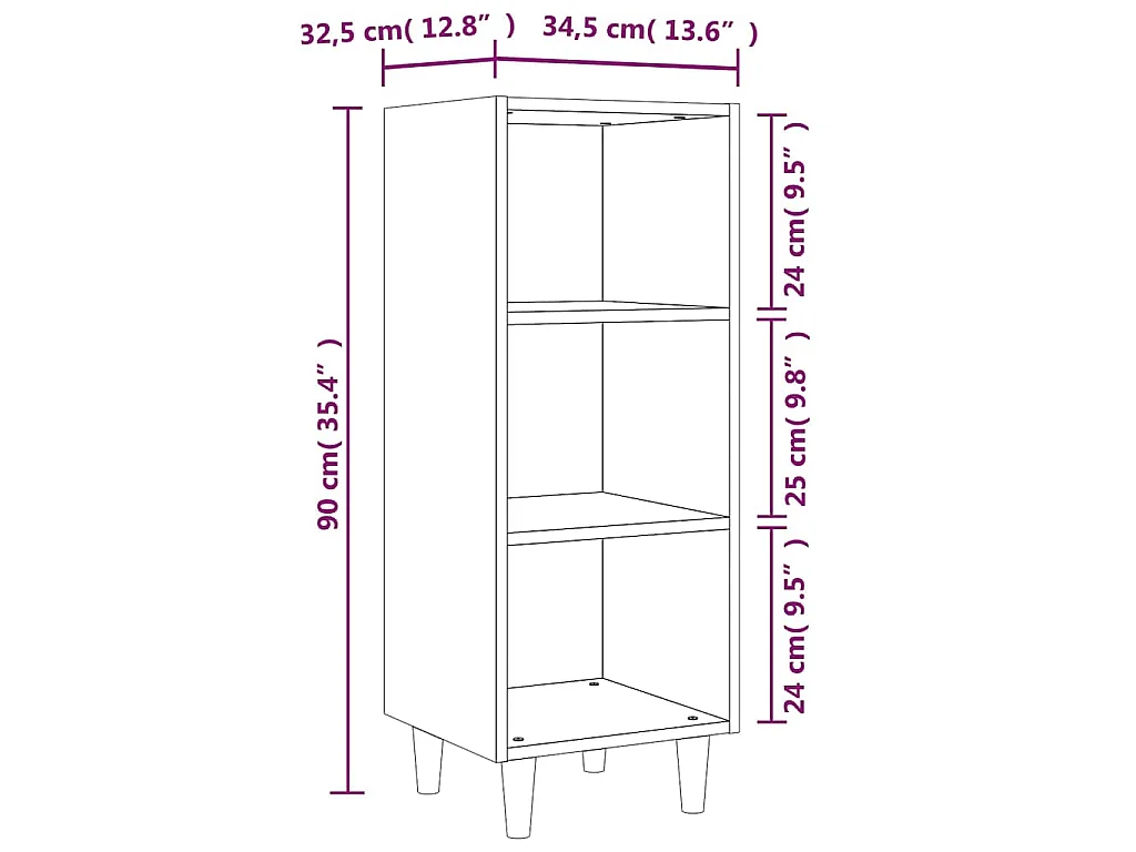 Buffet Chêne fumé 34,5x32,5x90 cm Bois d'ingénierie