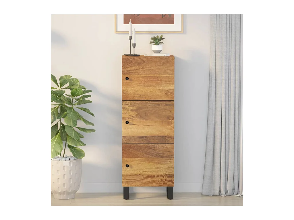 Credenza con 3 Ante 40x33x110 cm Legno Massello Mango e Ferro