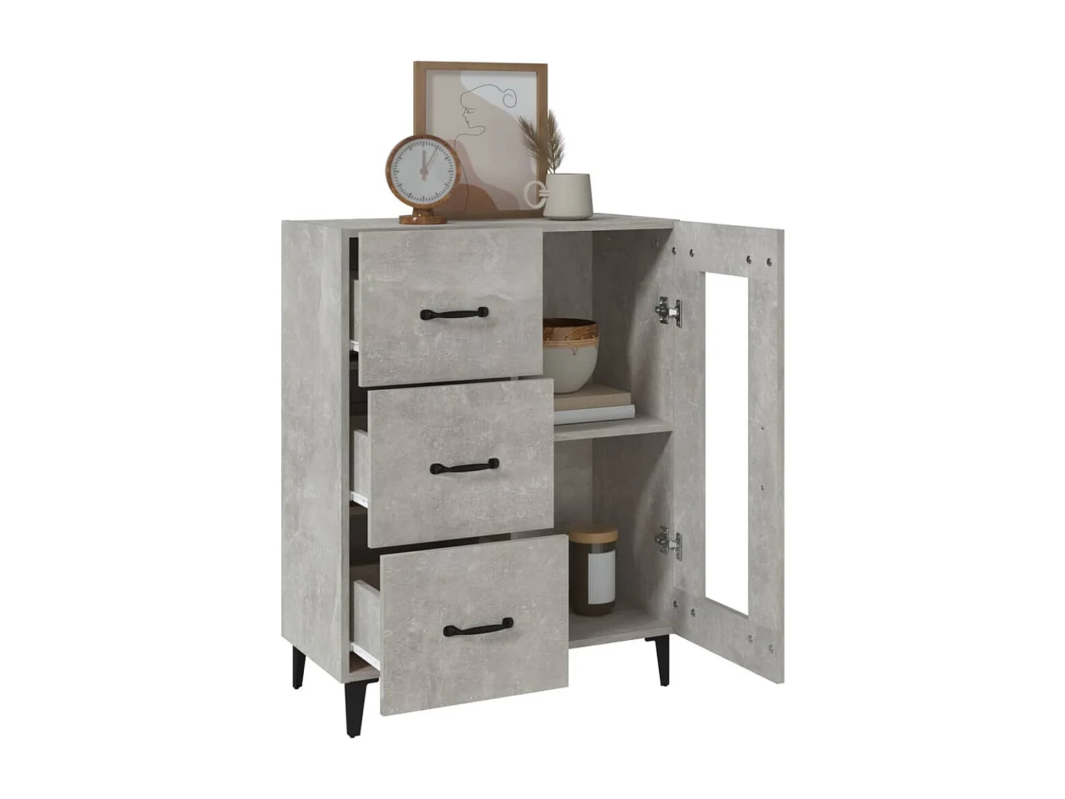 Dressoir 69,5x34x90 cm bewerkt hout betongrijs