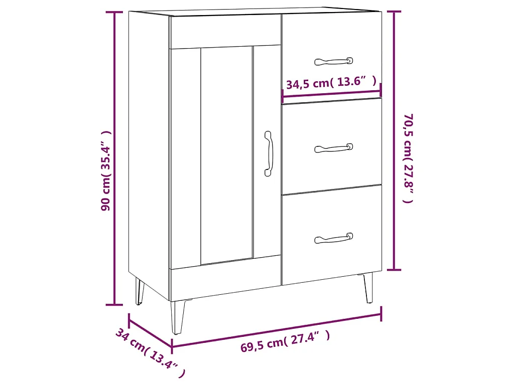 Dressoir 69,5x34x90 cm bewerkt hout betongrijs
