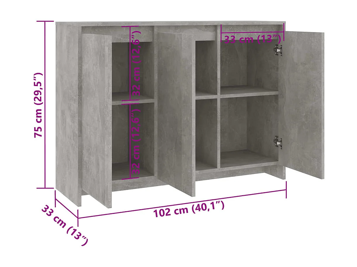 Buffet Gris béton 102x33x75 cm Bois d'ingénierie
