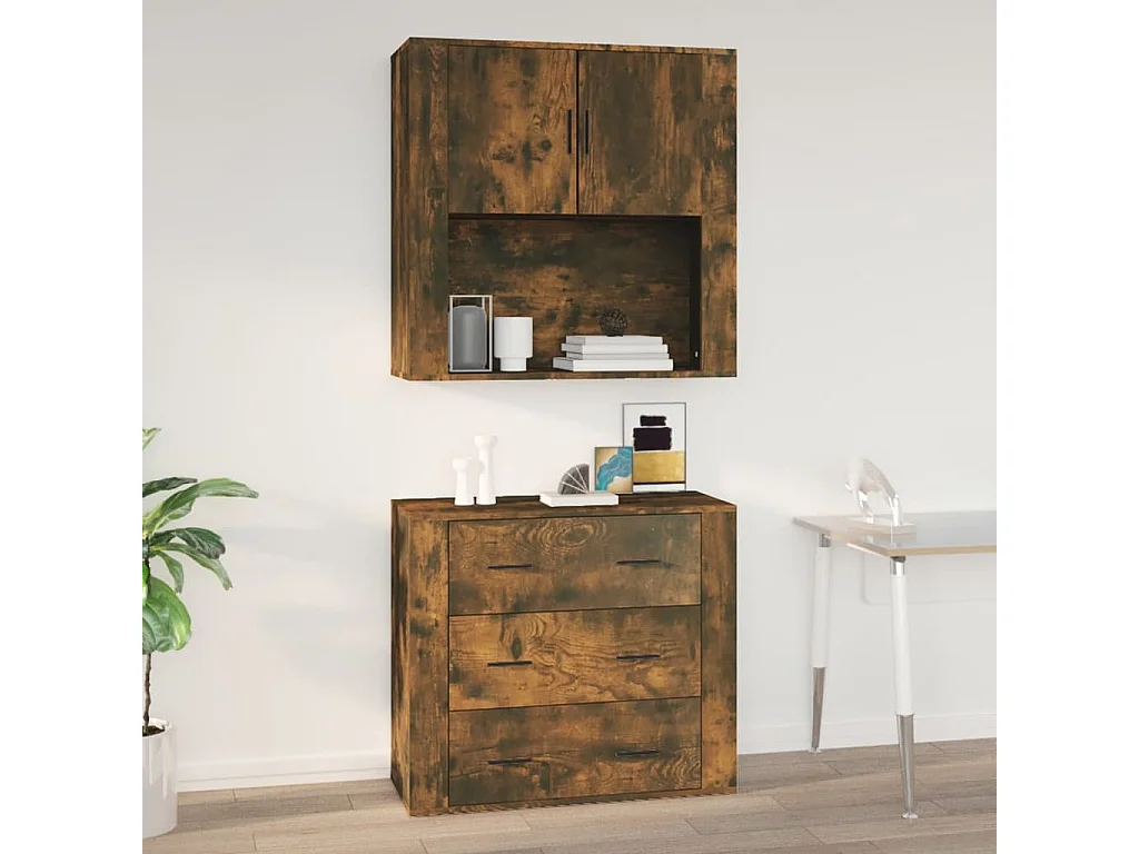 Wandkast 80x33x80 cm bewerkt hout gerookt eikenkleurig