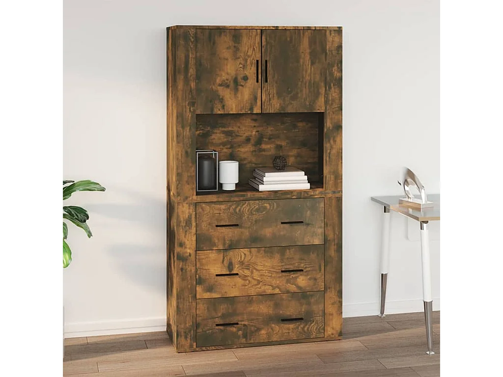 Wandkast 80x33x80 cm bewerkt hout gerookt eikenkleurig