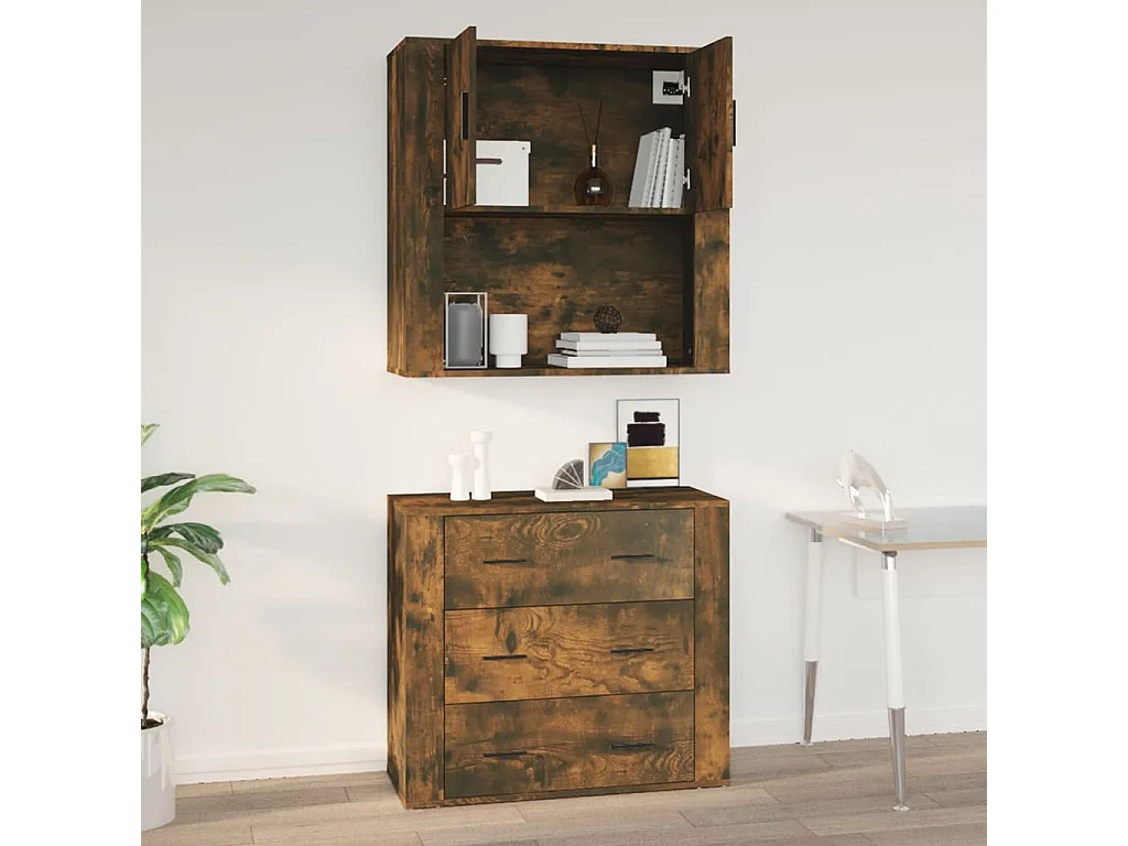 Wandkast 80x33x80 cm bewerkt hout gerookt eikenkleurig