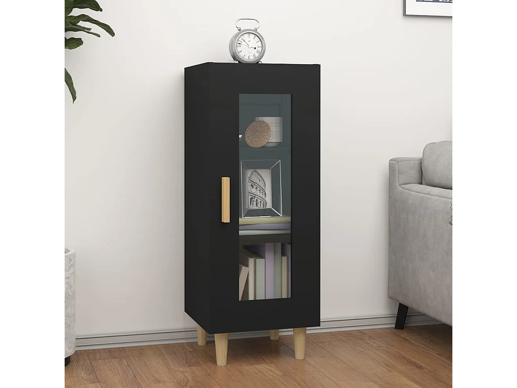 Aparador de madera contrachapada negro 34,5x34x90 cm