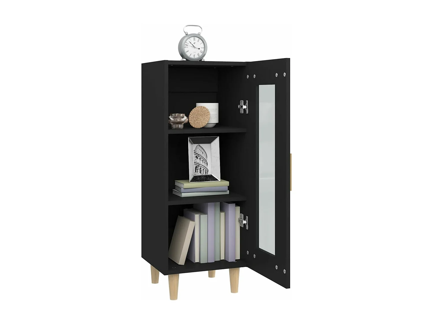 Aparador de madera contrachapada negro 34,5x34x90 cm