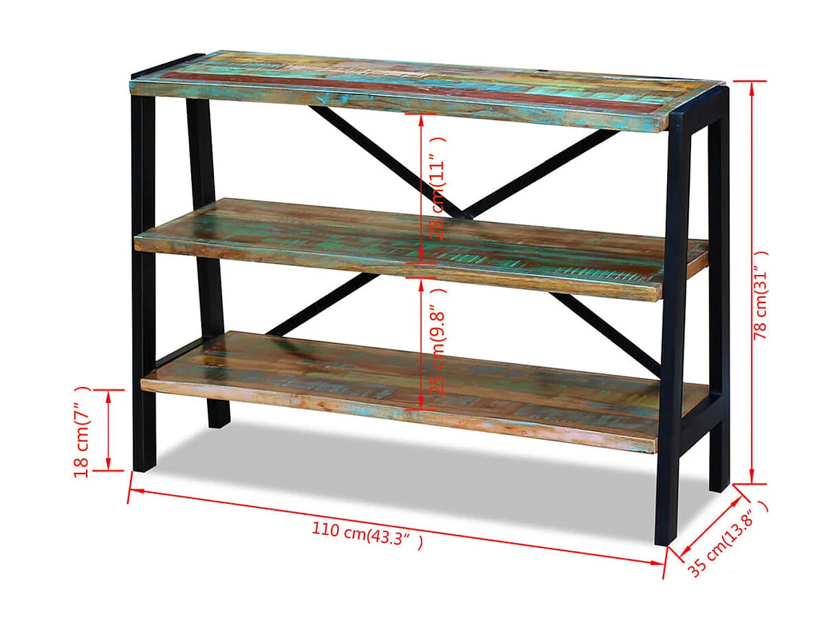 Aparador con 3 estantes madera maciza reciclada